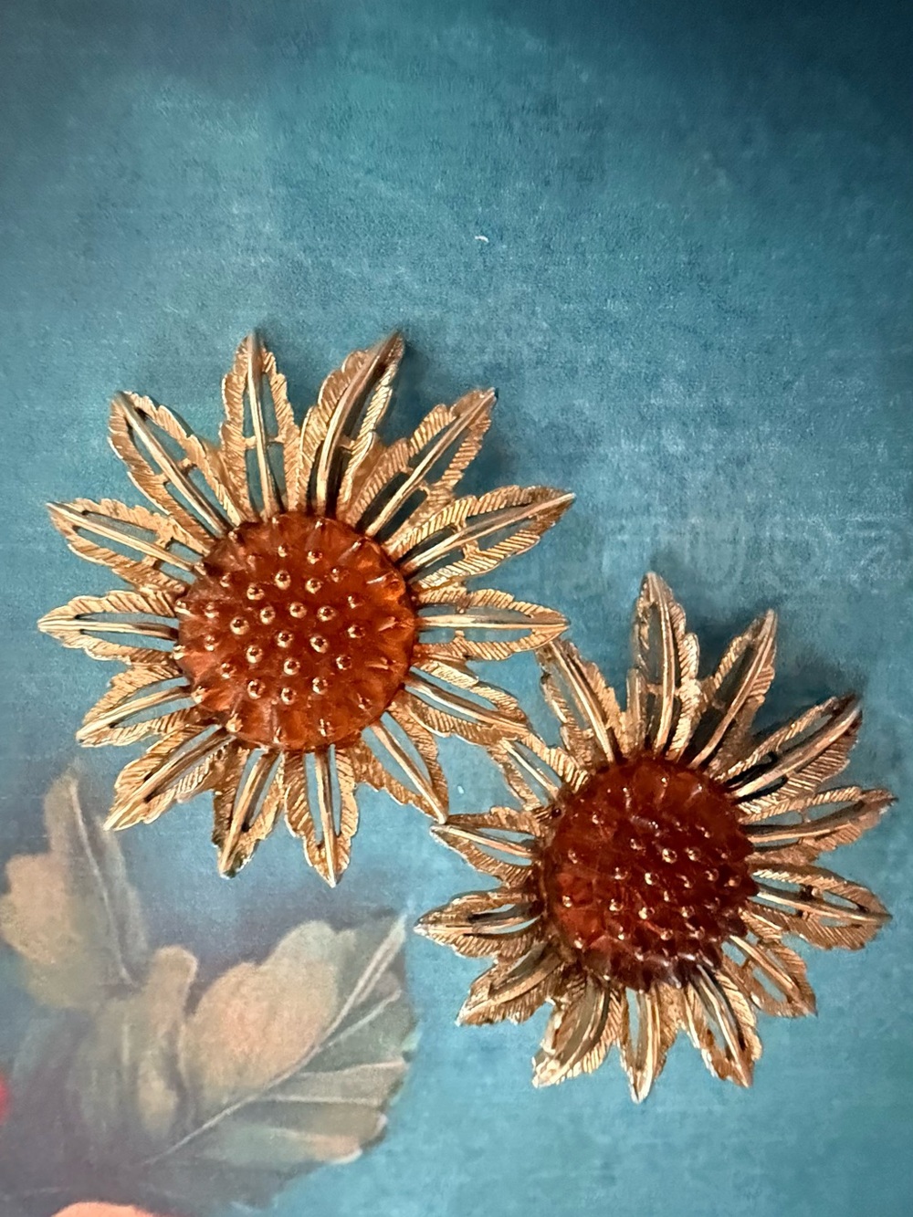 Decorative Sunflower Accent Pair Clip-On Earrings in Gold and Brown